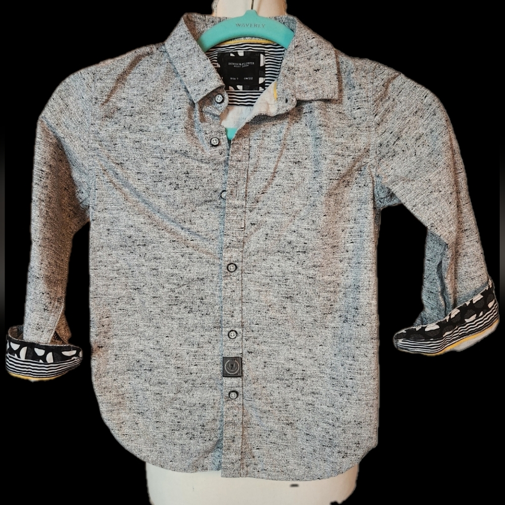 NWOT ❗️ Denim and Flower boys cool gray long sleeve button shirt size 7
